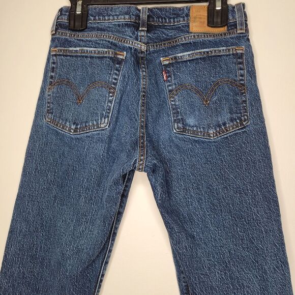 Levi's Wedgie Straight Medium Blue Denim Jeans Raw Hem 27 - Picture 5 of 9